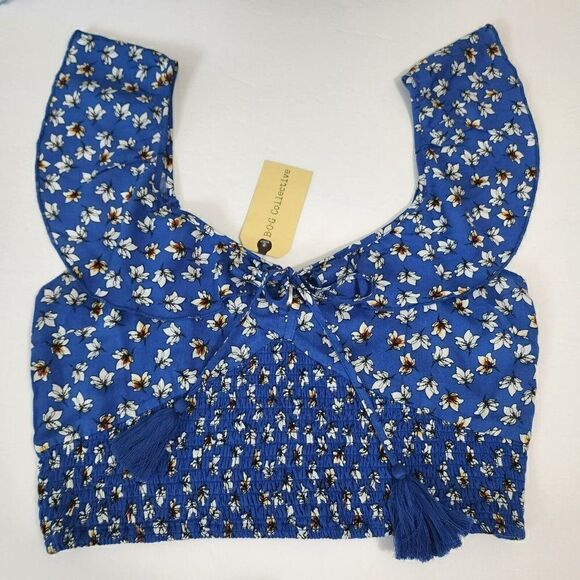 NWT BOG Collective Women's - L - Blue Floral Crop Adjustable Top - Picture 2 of 12